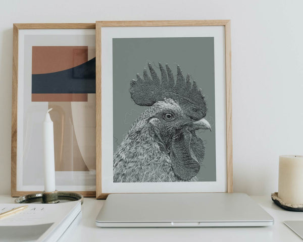 Rooster Drawing Digital Art Print