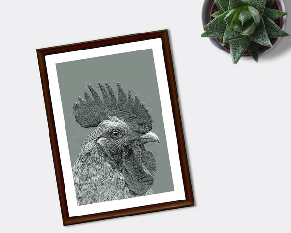 Rooster Drawing Digital Art Print