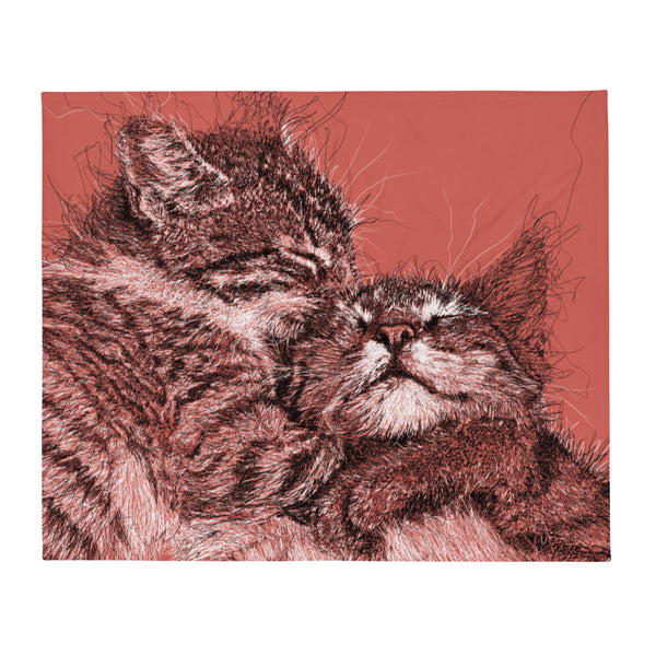 Throw Blanket with Cat Drawing