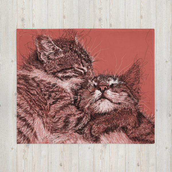 Throw Blanket with Cat Drawing