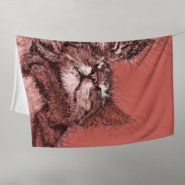 Throw Blanket with Cat Drawing