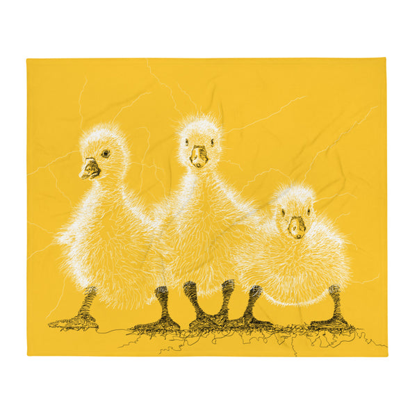 Throw Blanket with Ducklings Drawing