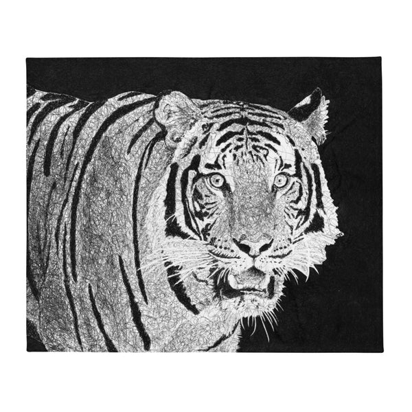 Throw Blanket with Tiger Drawing