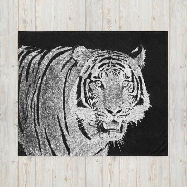 Throw Blanket with Tiger Drawing