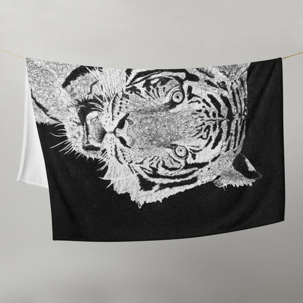 Throw Blanket with Tiger Drawing