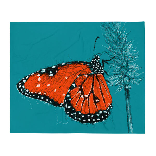 Throw Blanket with Butterfly Drawing